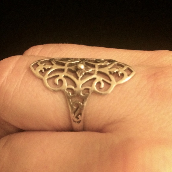 6 3/4 Silver Scroll Ring Vintage Art Nouveau - Picture 3 of 8